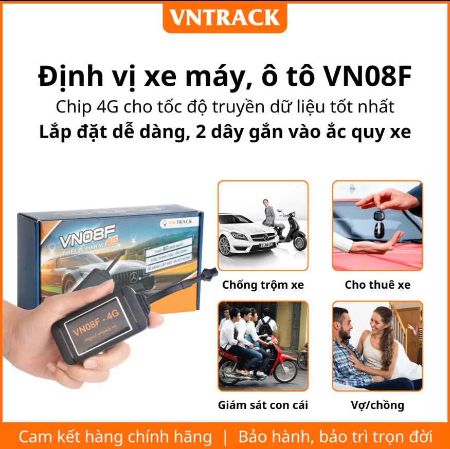 ĐỊNH VỊ GPS XE MÁY - Ô TÔ VNTRACK VN08F 4G